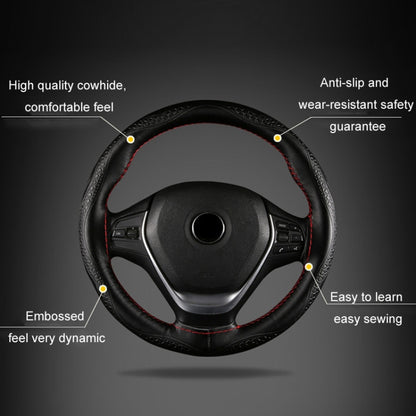 Four-Season Embossed Hand-Sewn Cowhide Steering Wheel Cover, 38cm