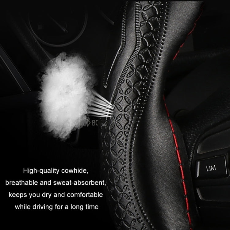 Four-Season Embossed Hand-Sewn Cowhide Steering Wheel Cover, 38cm