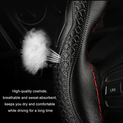 Four-Season Embossed Hand-Sewn Cowhide Steering Wheel Cover, 38cm