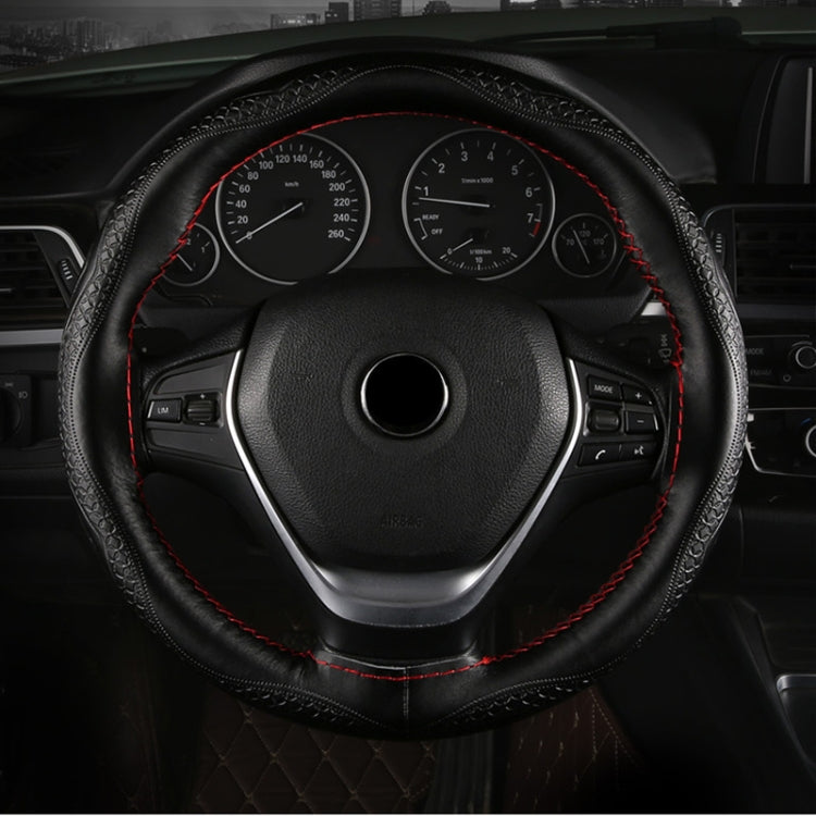 Four-Season Embossed Hand-Sewn Cowhide Steering Wheel Cover, 38cm