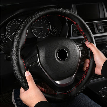 Four-Season Embossed Hand-Sewn Cowhide Steering Wheel Cover, 38cm