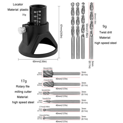 Electric Grinding Locator With 4 Twist Drill + 6 Rotary File Milling Cutter Woodwork Tool for Dremel, 11pcs /Set