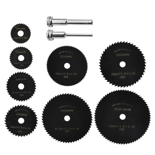 10pcs /Set High-Speed Steel Cutting Blade Multi-Size Cutting Wood PVC Electric Grinder Saw Blade Tool With 3.17mm+6mm Pole