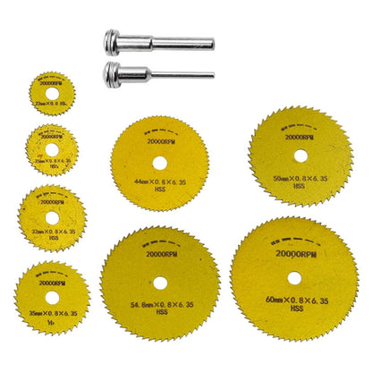 10pcs /Set High-Speed Steel Cutting Blade Multi-Size Cutting Wood PVC Electric Grinder Saw Blade Tool With 3.17mm+6mm Pole, Black, Gold, Silver