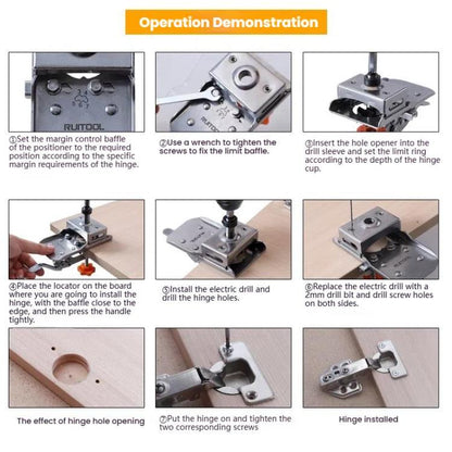 RUITOOL Stainless Steel Hinge Puncher Locator Adjustable Margin Quick Jig Woodworking Closet Door Hinge Punching Tool