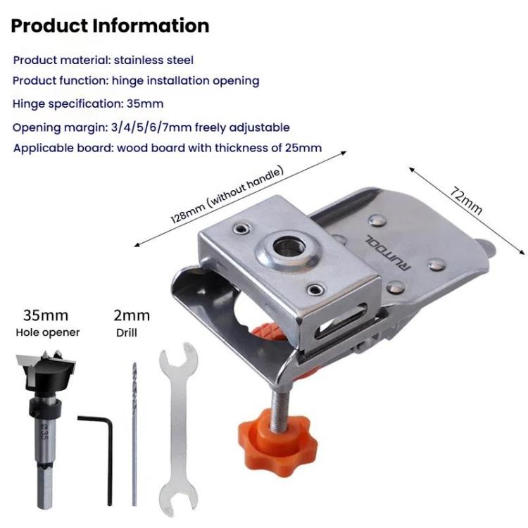 RUITOOL Stainless Steel Hinge Puncher Locator Adjustable Margin Quick Jig Woodworking Closet Door Hinge Punching Tool