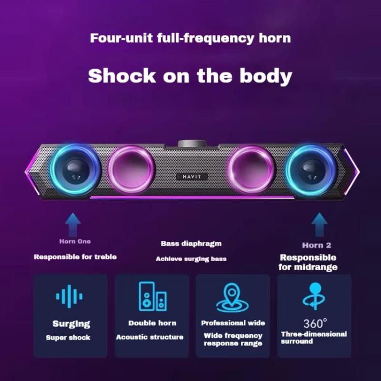 Havit M19 RGB Lighting Effect Desktop Computer Wired Speaker, Black Standard Version, White Standard Version, Black Bluetooth Version, Bluetooth Microphone Version