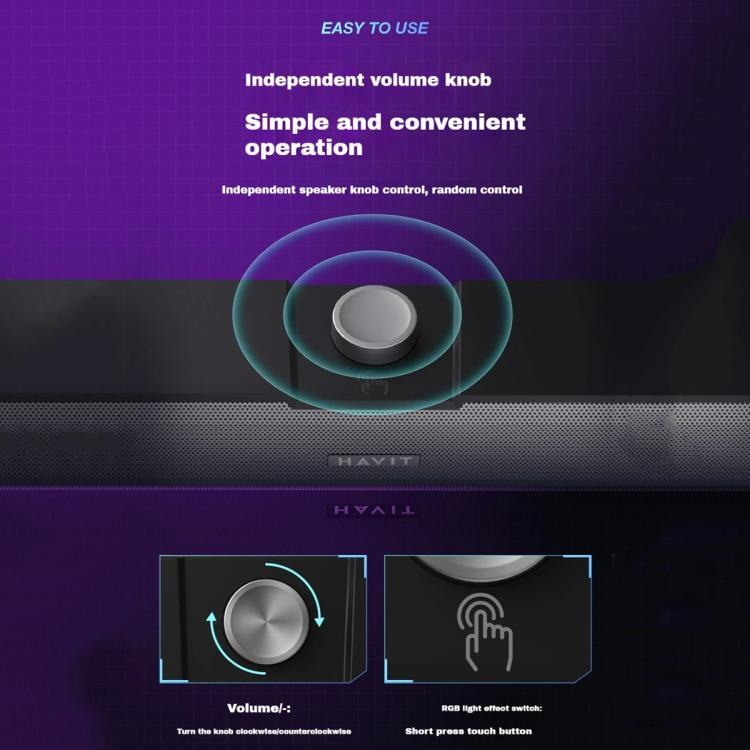 Havit M19 RGB Lighting Effect Desktop Computer Wired Speaker, Black Standard Version, White Standard Version, Black Bluetooth Version, Bluetooth Microphone Version