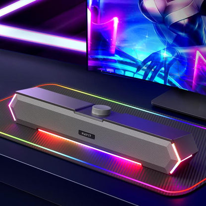 Havit M19 RGB Lighting Effect Desktop Computer Wired Speaker, Black Standard Version, White Standard Version, Black Bluetooth Version, Bluetooth Microphone Version
