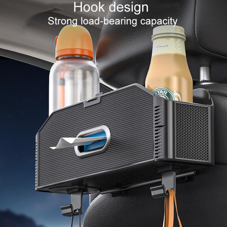 Car Seat Back Multifunctional Storage Box Pouch Phone Holder, Carbon Fiber Pattern, Black Leather, Brown Leather, Beige Leather