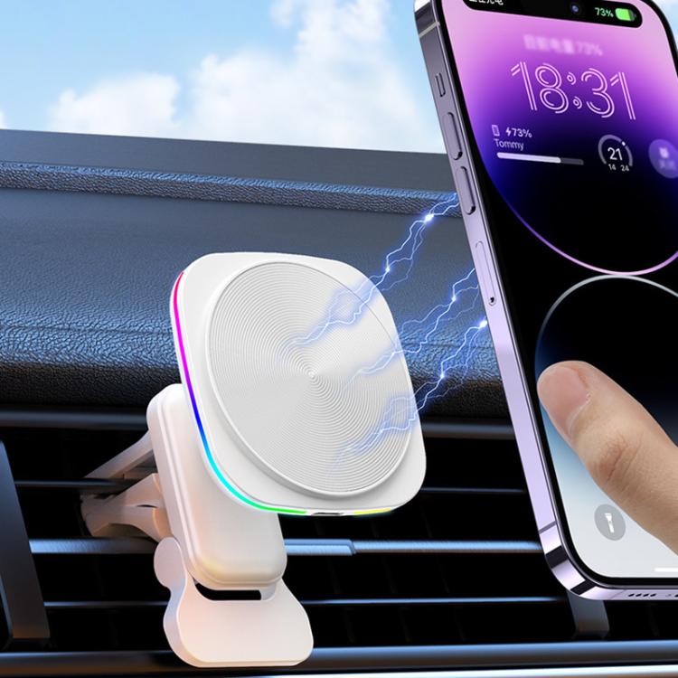 For IPhone 12-16 Cell Phone Car Magnetic Wireless Charger Car Air Vent Holder Fast Charger, Blue Light (White), Blue Light (Black), RGB Light (White), RGB Light (Black)
