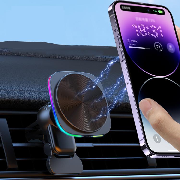 For IPhone 12-16 Cell Phone Car Magnetic Wireless Charger Car Air Vent Holder Fast Charger, Blue Light (White), Blue Light (Black), RGB Light (White), RGB Light (Black)