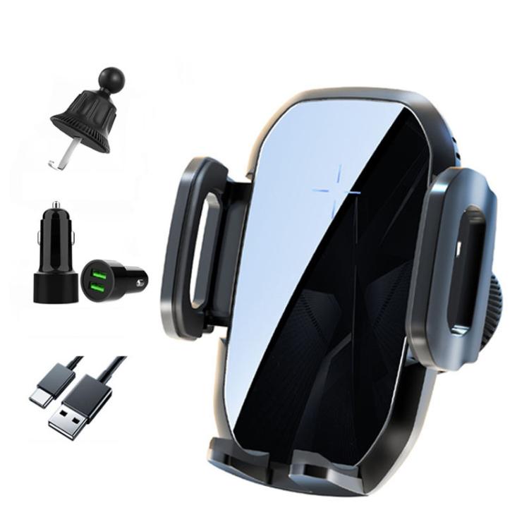 15W Wireless Induction Snap-on Charging Car Air Outlet Phone Holder, Black, Black + Long Hook Clip, Black + Car Charger Head, White + Car Charger Head