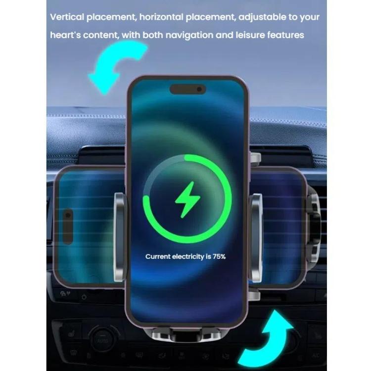 15W Wireless Induction Snap-on Charging Car Air Outlet Phone Holder, Black, Black + Long Hook Clip, Black + Car Charger Head, White + Car Charger Head