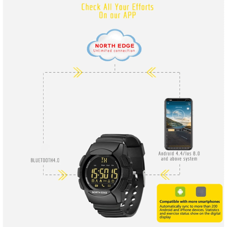 NORTH EDGE AK Bluetooth Multi-function Smart Watch with LED Backlit, Support Incoming Call Reminder, Smart Stopwatch, Information Reminder