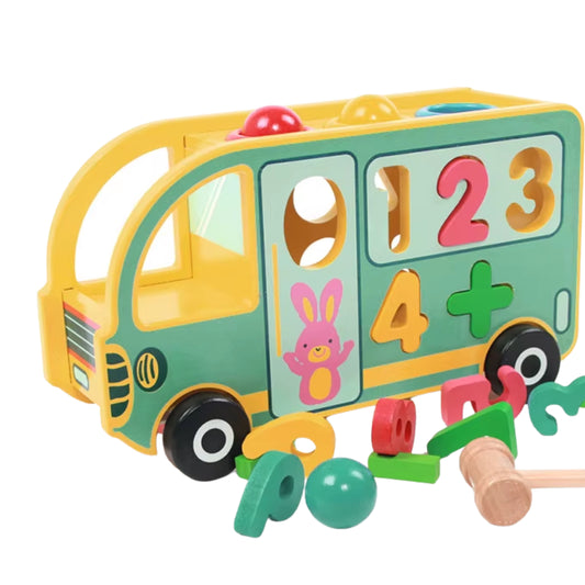 Wooden Bus Number Puzzle and Hammer hand co-ordination