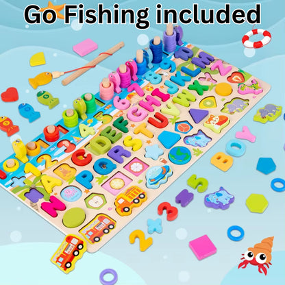 Wooden Puzzle - with go fishing and numbers and shapes