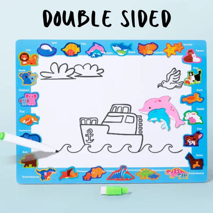Sea Creatures Wooden Puzzle and Drawing board - Double Sided