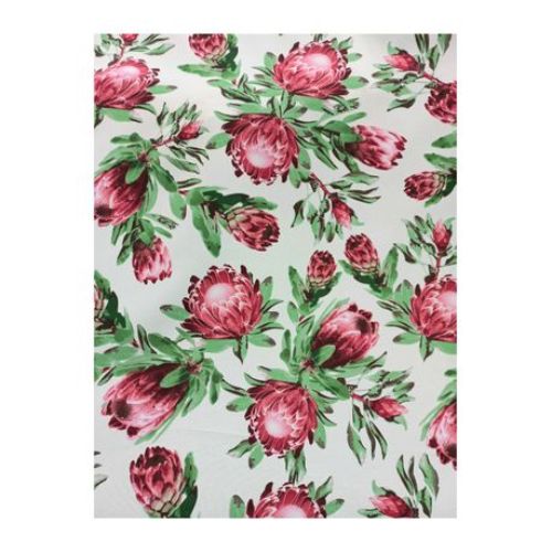 White Table Cloth with Pink Proteas 6-8 seater (150cm x 240cm)